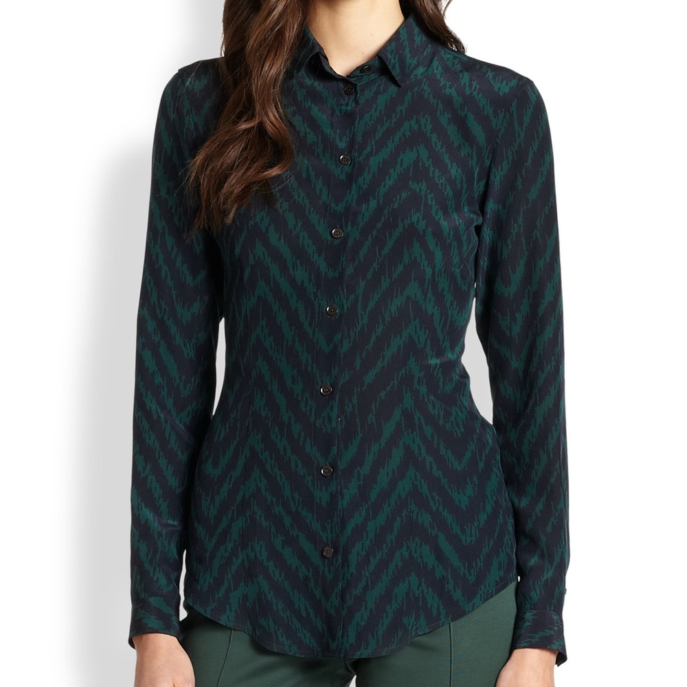 Women’s Burberry Green and Black Silk Dress Shirt 4